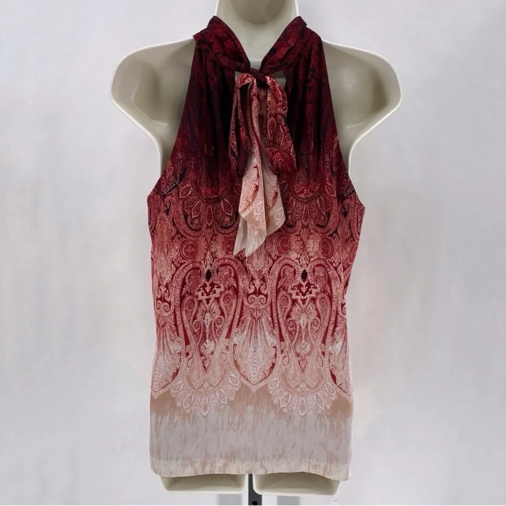 White House Black Market Burgundy and Cream Halter Blouse